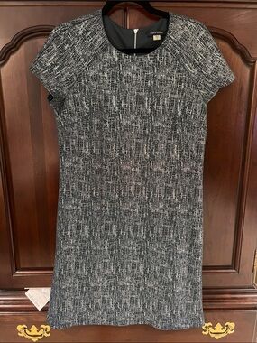 Tommy Hilfiger shimmery shiny navy blue silver White Textured Shift Dress office